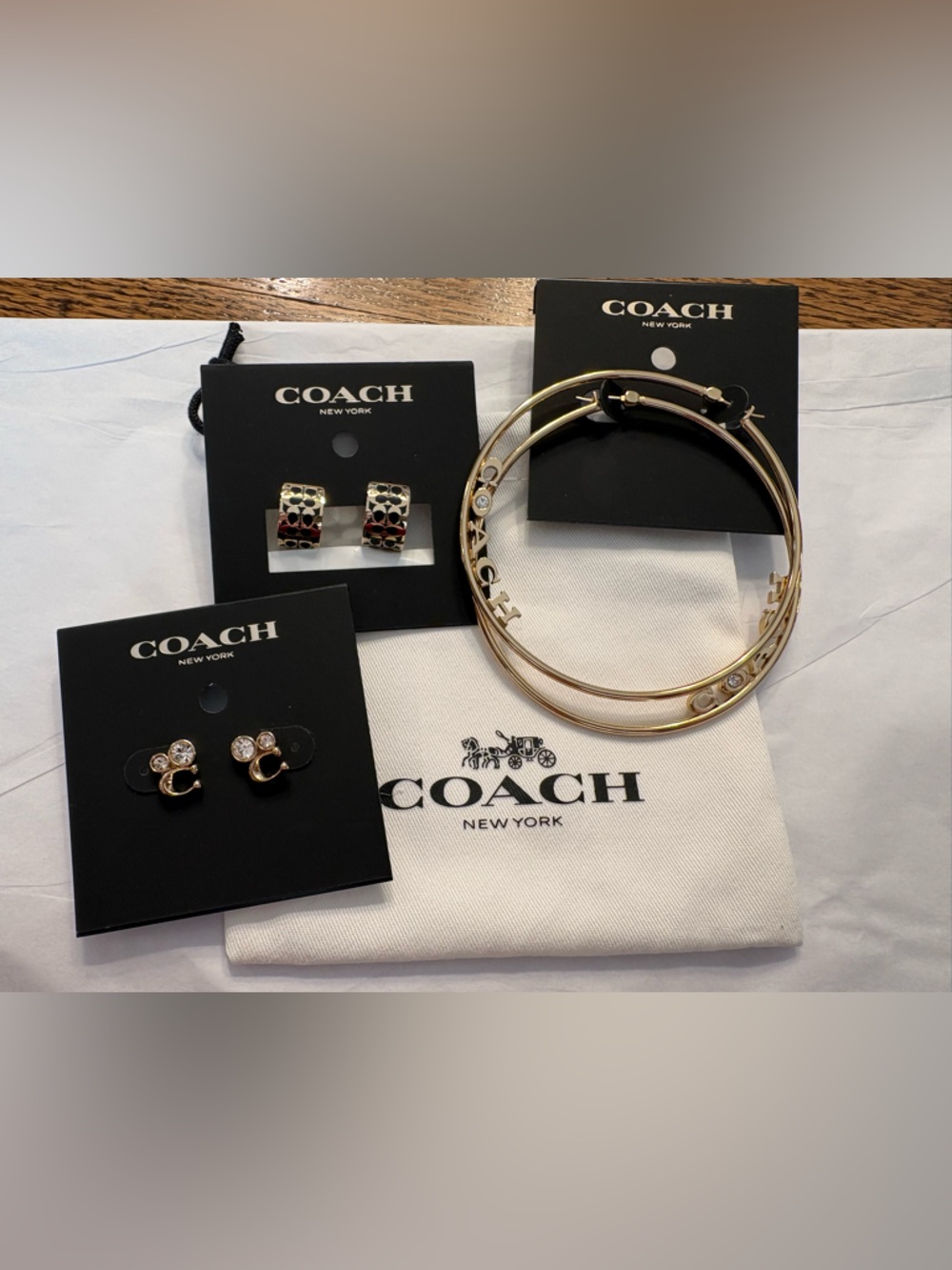 Coach Gold-Tone Bangle Bracelet and Stud Earrings Set
